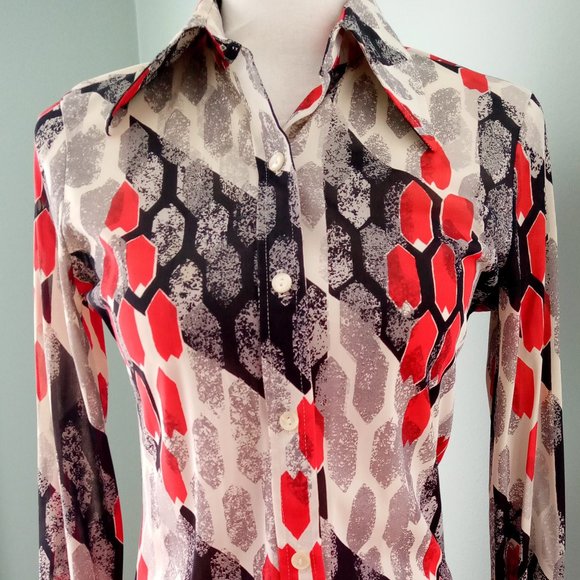 Cin Cin Atomic Pattern Vintage Blouse Size 7/8 - Picture 1 of 7
